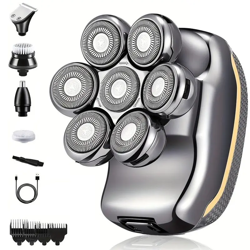 Efficient-6 In 1 Men's Electric Heads Shaver Rechargeable Cordless Hair Shaving For Bald Man Waterproof Wet Dry Beard Trimmer