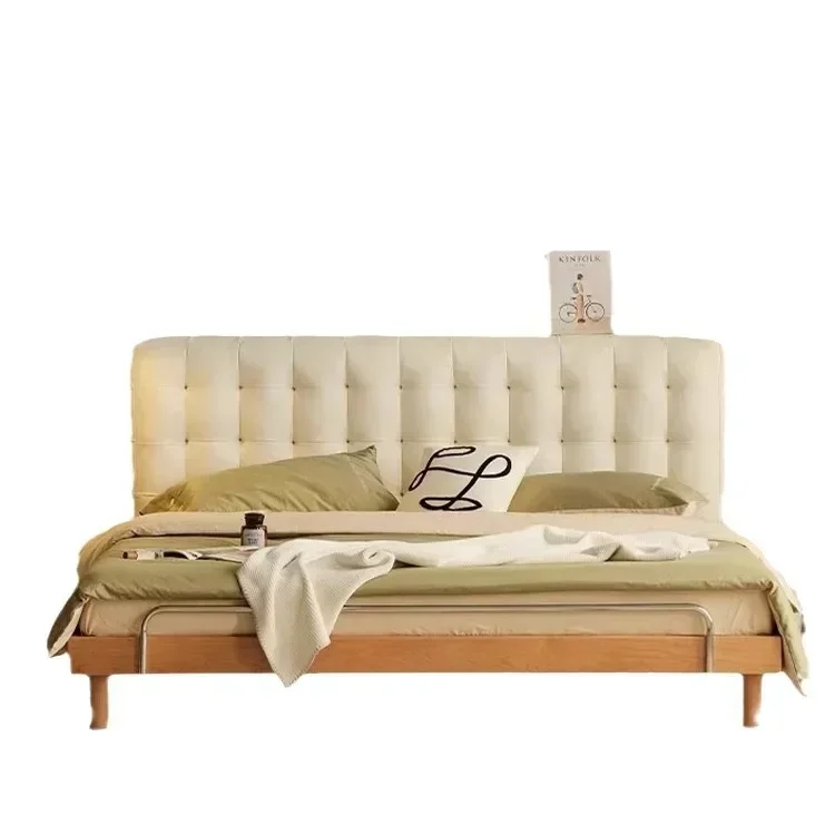 High-end atmospheric double bed Nordic simple bed cream wind soft bag