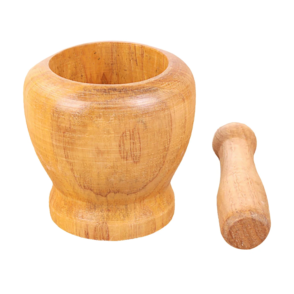 Wood Mortar Pestle Set Washable Spice Pepper Crusher Portable Herbs Grinder Smooth Surface Garlic Mixing Bowl Kitchen Tool