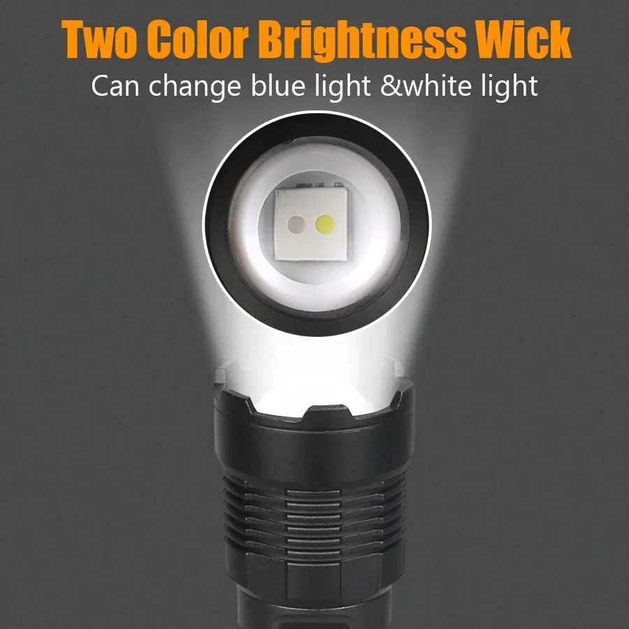 High Power LED Flashlight Dual Core USB Rechargeable Torch Telescopic Zoom Flash Light for Fluorescent Detection Outdoor Fishing