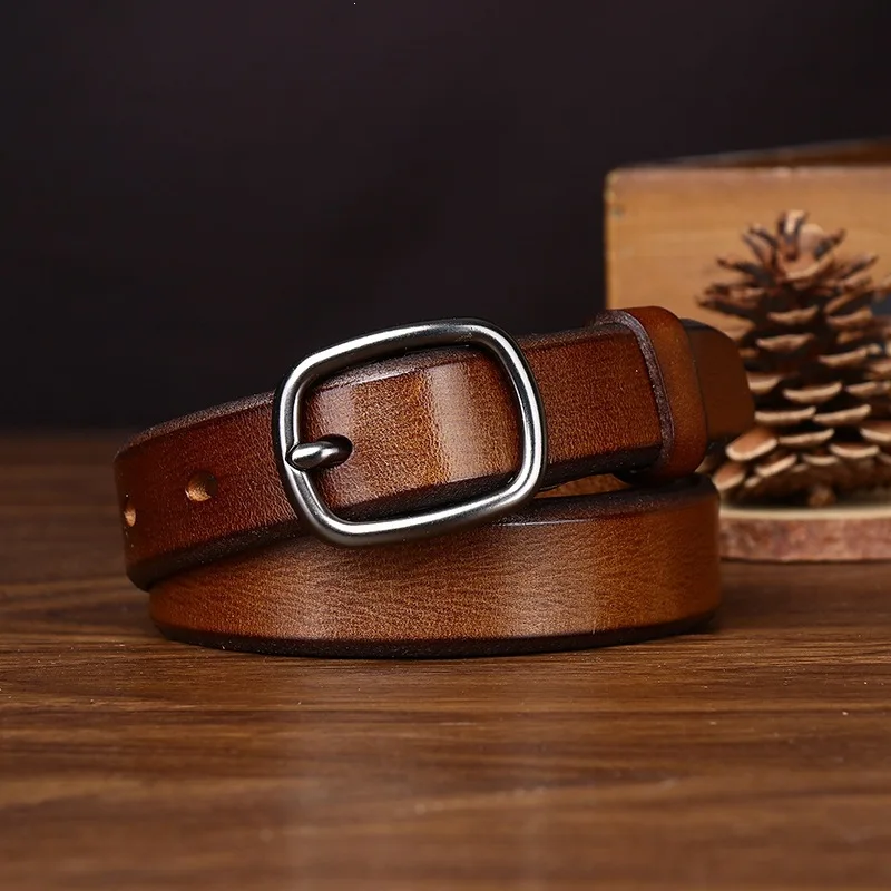 2.4CM Pure Cowhide High Quality Genuine Leather Thin Belts for Women Brand Strap Vintage Jeans Cowboy Leisure Needle Buckle Belt
