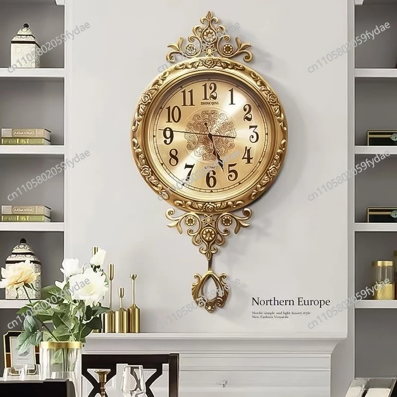 European Pure Copper Wall Clock Living Room High-end Decoration Silent Roman Digital Clock
