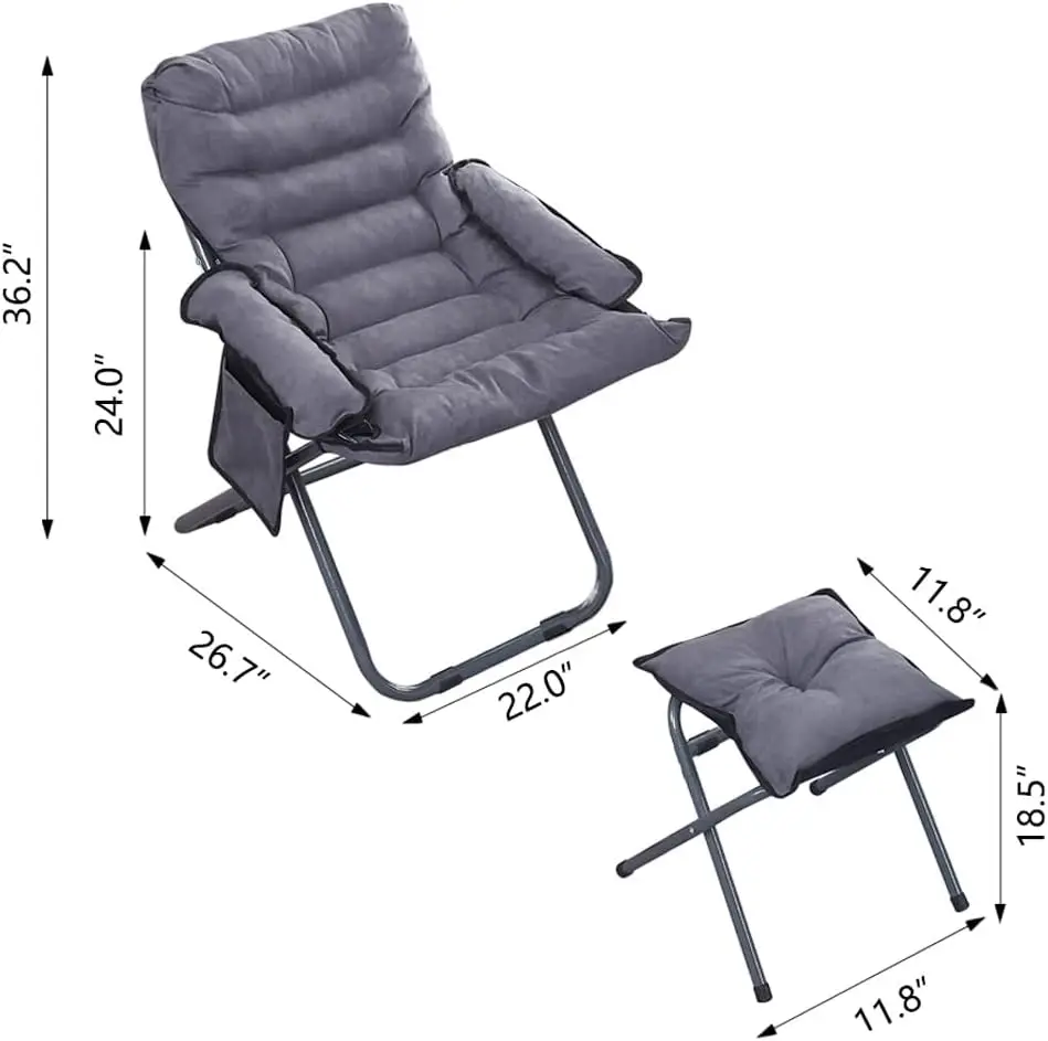 Living Room Lazy Chair with Ottoman & Armrest, Modern Comfy Folding Lounge Chair Reclining Sofa Leisure Chair Armchair