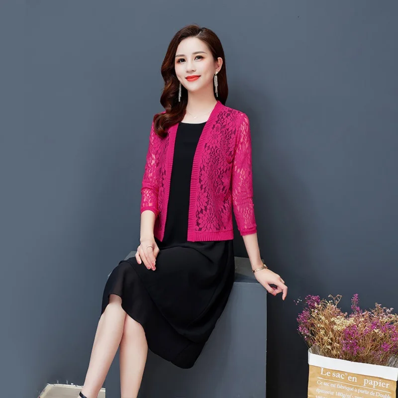 Women Temperament Cardigan Summer Thin Coat Half Sleeve Bolero Shrugs Elegant Lace Crochet Embroidered Shrug Sun-proof Tops