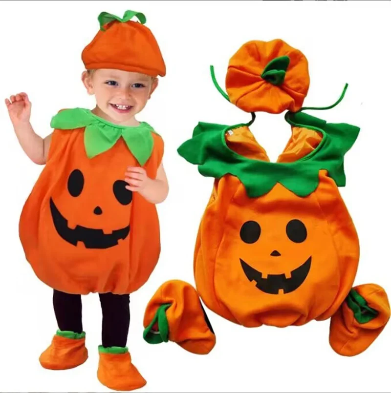 2026 Kids Pumpkin Costume With Hat Boys Girls Halloween Cosplay Costume Teen Stage Performance Party Sets Children Clothing
