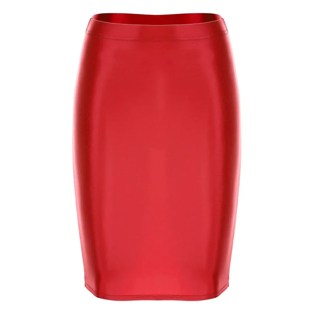 Women Glossy Shiny High Waist Pencil Mini-Skirt Stretchy Bodycon Shirts Clubwear 2023 Fashion Fit A-Line Sexy Tight Skirt