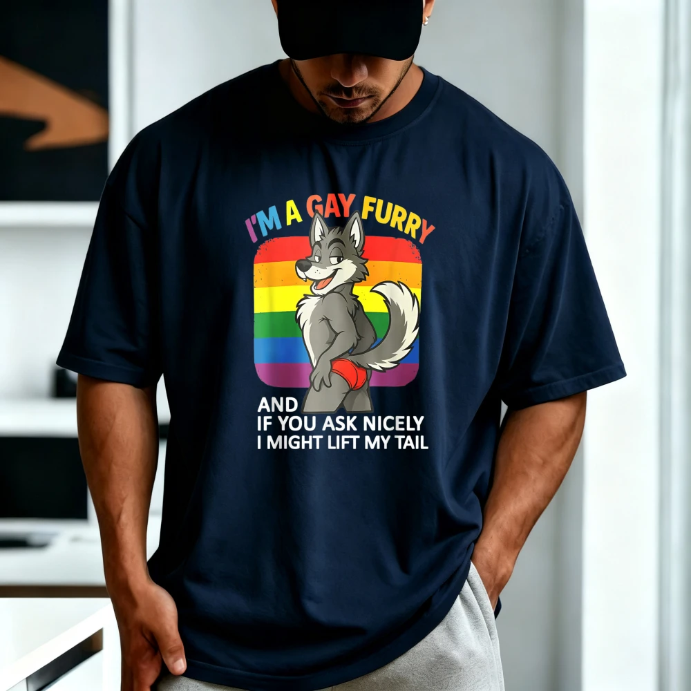 Gay Furry Pride Slogan Funny Rainbow Furries T-Shirt LGBTQ+ Casual Fashion Short Sleeve T Shirt Summer Cotton Unisex Clothing