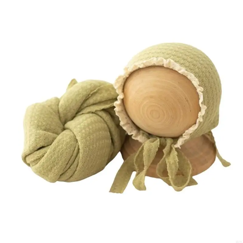 M89C Photoshooting Props for Baby Shower Gift Newborn Costume Hat Stretch Wrap Blanket Photo Posing Backdrop Photo Decoration
