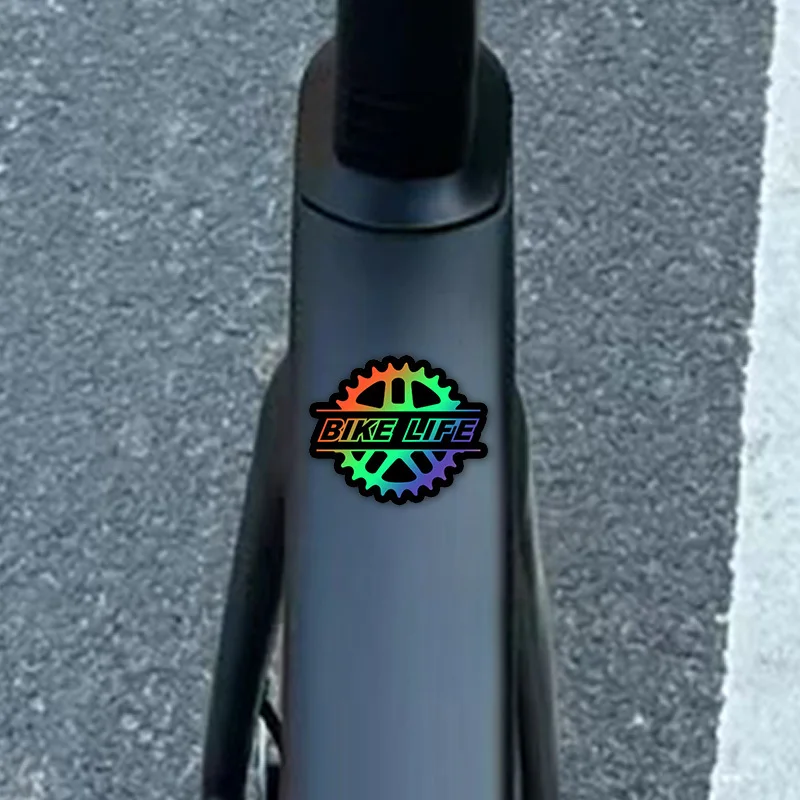 1PC BIKE LIFE Sticker Gear Pattern Vinyl Decal Black White Holographic Optional Waterproof Sticker for Bicycle Frame Decor