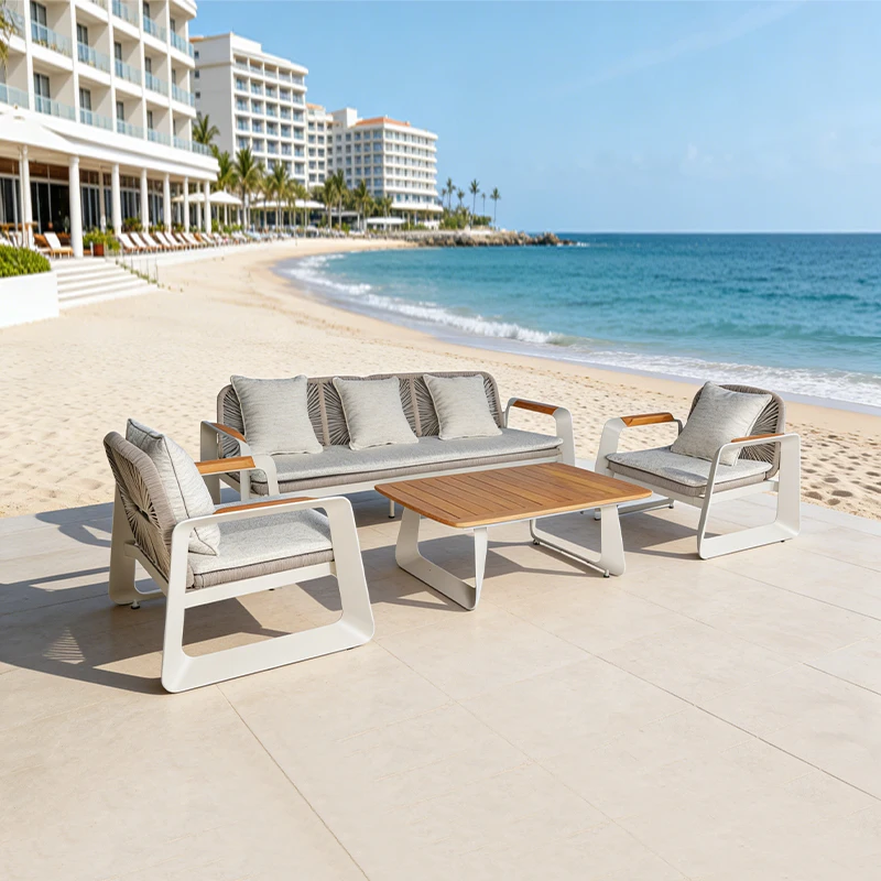 Luxury Modern Aluminum Outdoor Sofa Set-Waterproof & Weather Resistant Eco-Friendly Villa Garden Patio Living Room Park Hotel
