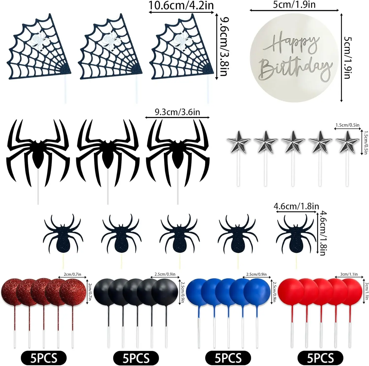 Spinnen-Kuchenaufsatz mit Spinnennetz-Kugeln, Sternen für Jungen, Männer, Geburtstagsfeier, Babyparty-Zubehör – Detail 2