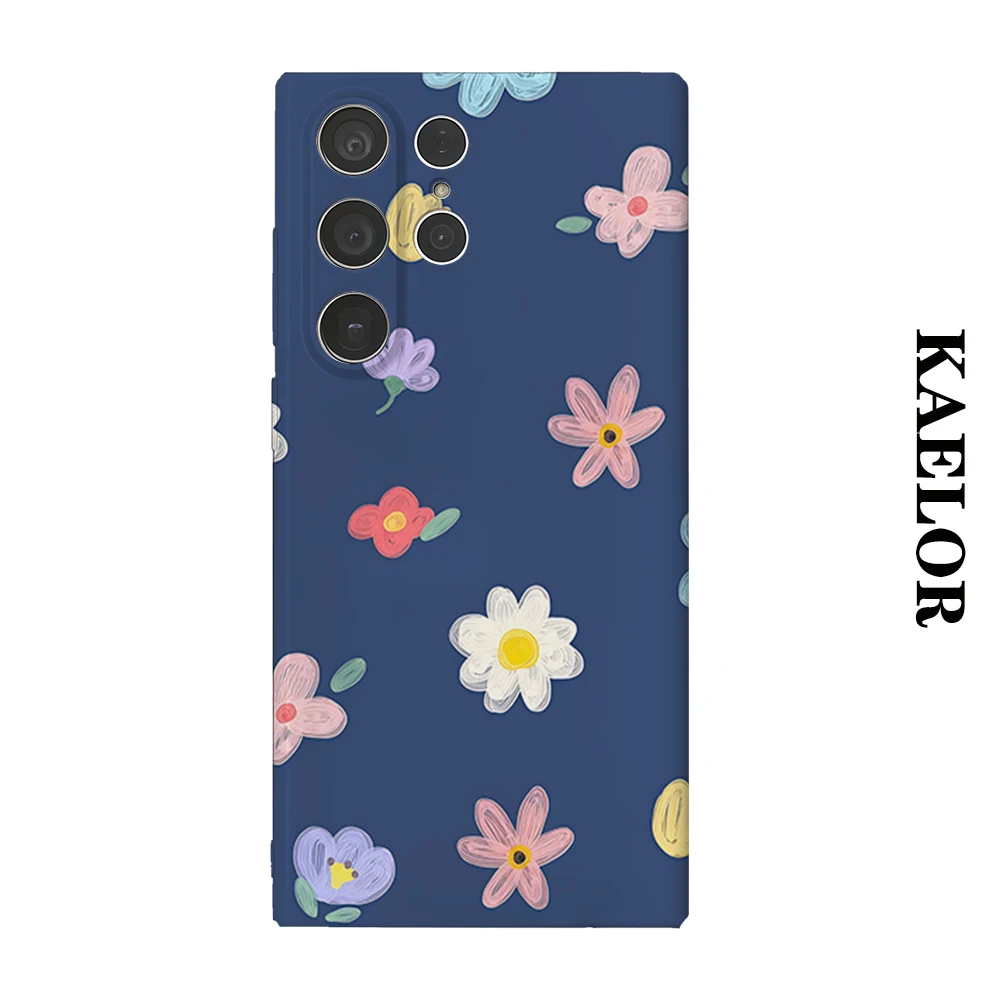 Navy Doodle Flower Durable Shiny Double-layer Case for Samsung S26 Ultra S25 S24 S23 Plus Anti-drop Scratch Resistant Cover