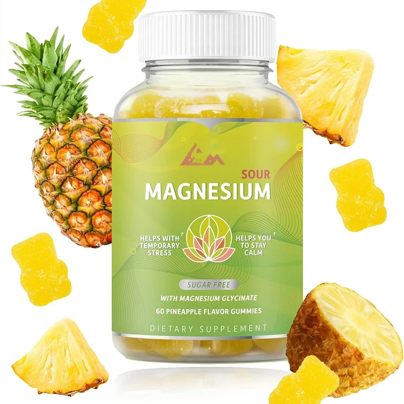 Magnesium gummis | Magnesium glycinat präparate zur Entspannung, Stress abbau für Erwachsene-schmackhafter und würziger Ananas geschmack