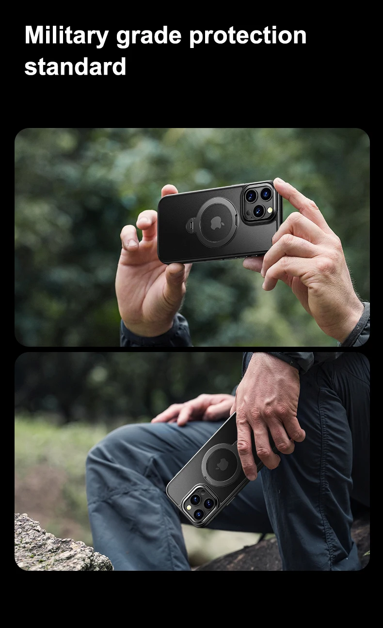 360 ° Drehen Sie die magnetische Halterung der Handyhülle für iPhone 17, 16, 15, 14, 13, Pro Max, transparente, mattierte, stoßfeste Handyhülle – Detail 14
