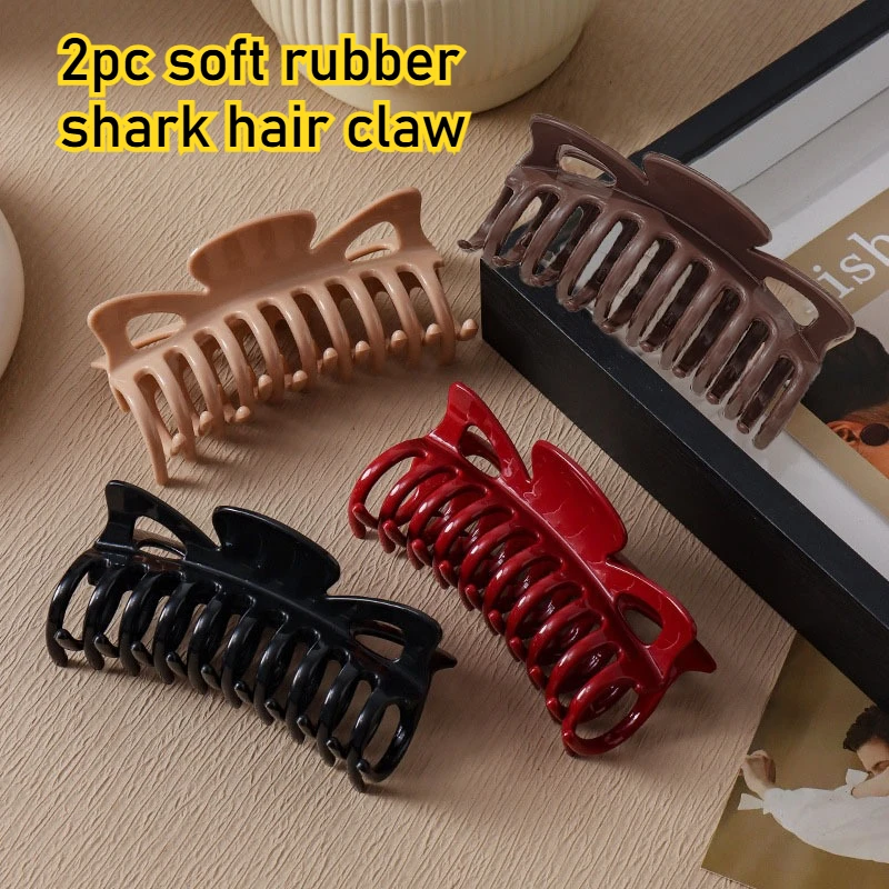 

2pc New Large Soft Silicone Big Shark Clip Hair Claw Clips for Women Girls Retro Simple Hair Accessories Headwear Ornament