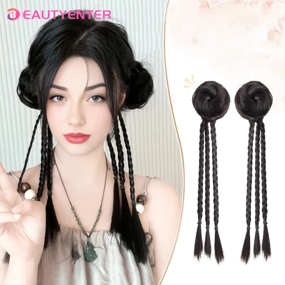 Braid ponytail y2k online celebrity grab clip half tied ball head twist long hair boxing braid women's doubles ball head