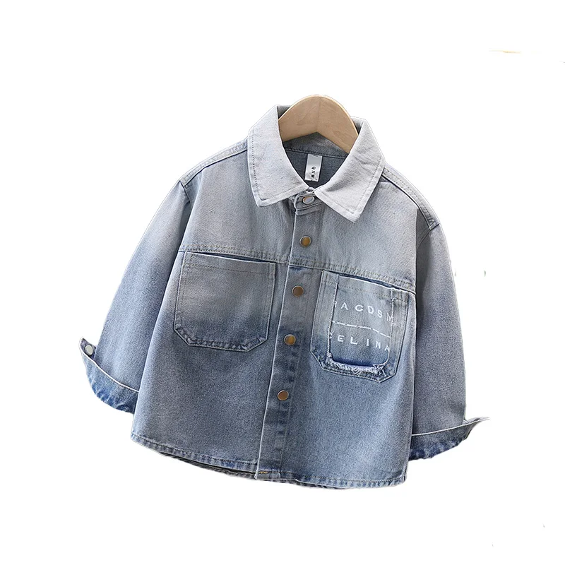 Baby Boy y2k Hip Hop Streetwear Retro Denim Jacket Clothes With Letter Print Kids Child Fashion Casual Gradient Jeans Coat 2-11Y