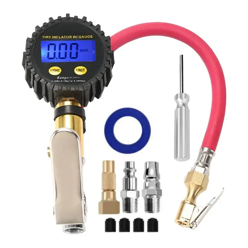 

Digital Tire Inflator Pressure Gauge 200PSI LCD Display Air Compressor Quick For Car Motorcycle