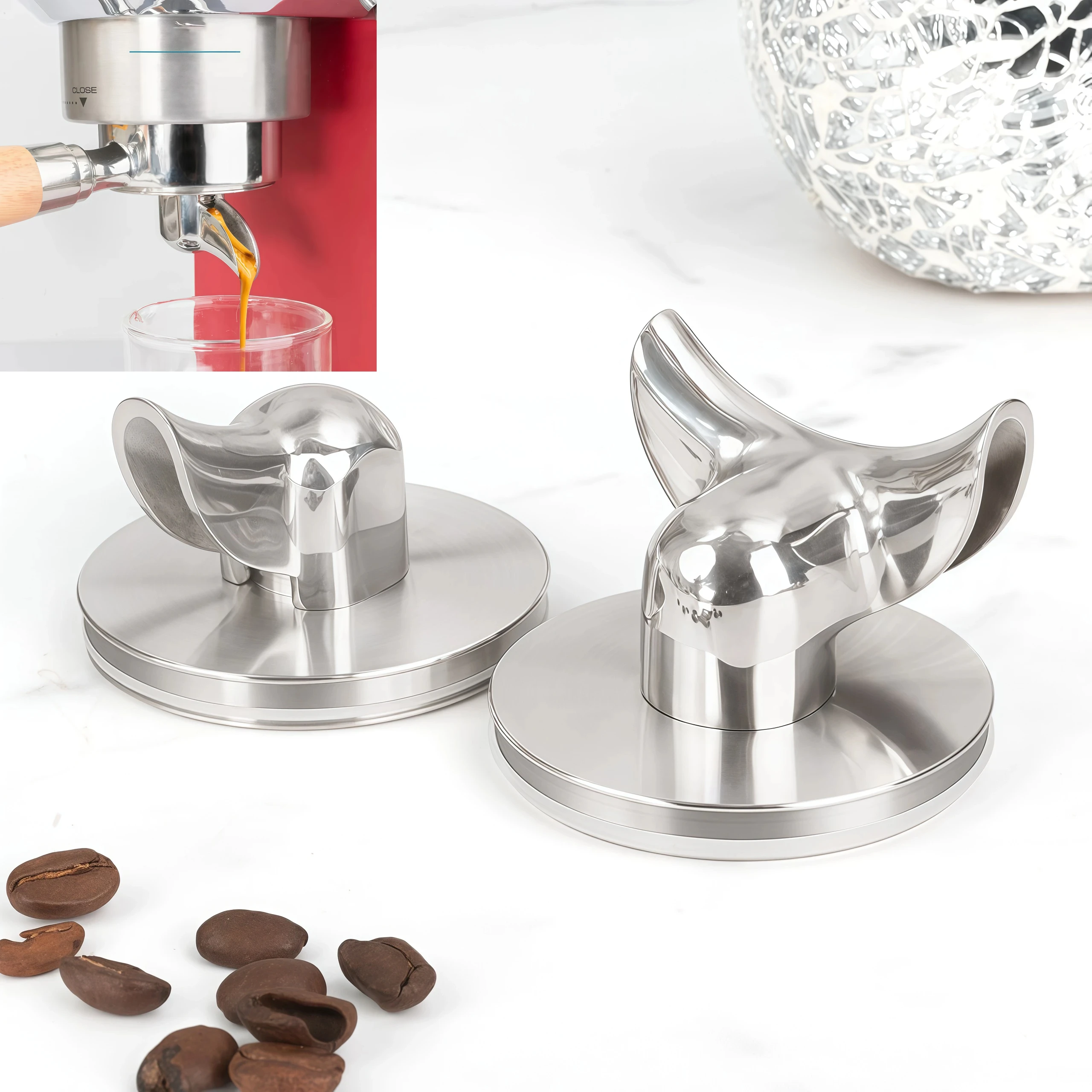 54mm coffee handle bottomless coffee extraction 304 stainless steel flow guide, with bottom nozzle and single/double nozzle