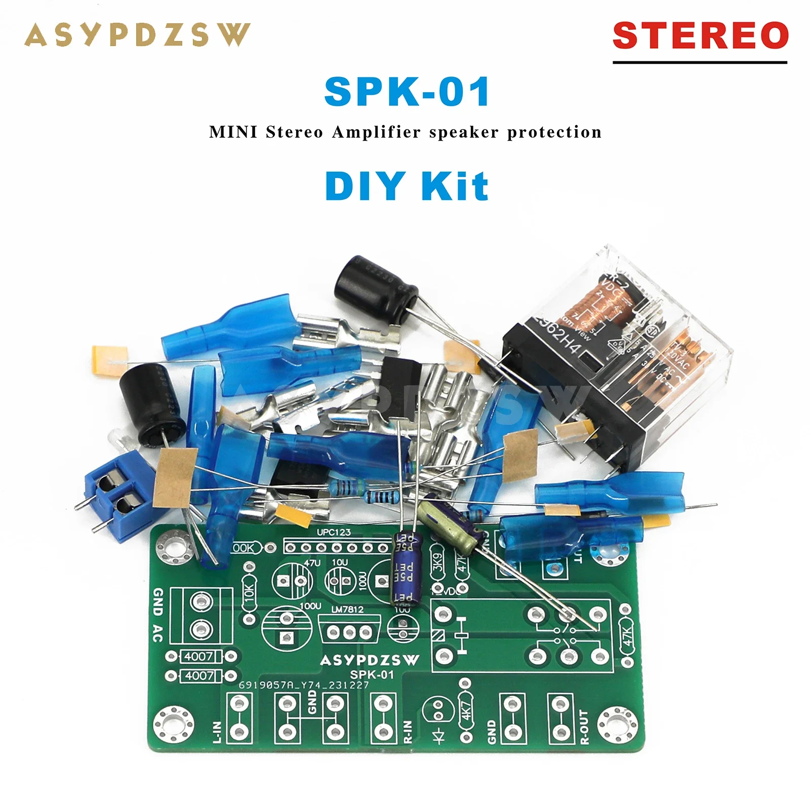 ASYPDZSW Mini Amplificador Estéreo, DIY Speaker Protection Kit, placa acabada, pode ser AC ou DC 12V IN, SPK-01