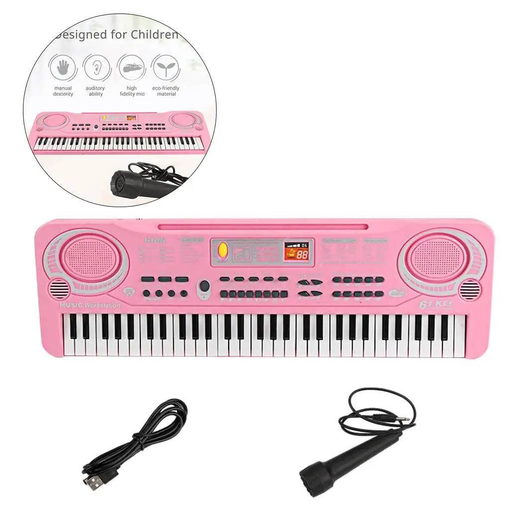 61 Keys Electronic Keyboard Musical Digital Piano with Microphone Beginner