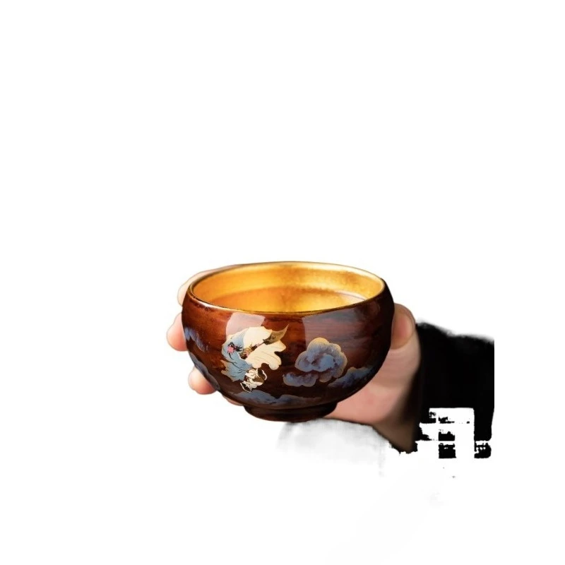 Hand-painted Guan Gong Martial God of Wealth gold tea cup owner tea cup tea set  set gift