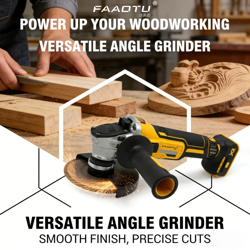 FAAOTU DCG405 Cordless Angle Grinder, 18V Brushless Flat Head Grinder 9000RPM, Bare Tool for Metal Cutting Grinding Polishing