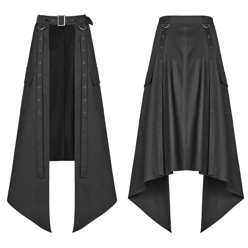 PUNK RAVE Women\'s Punk Daily Post Apocalyptic Black Half Skirt Stage Perform Personality Harajuku Women Skirts Street Wear