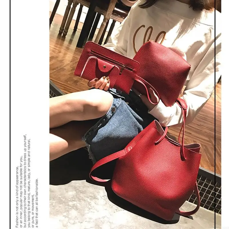 

X90D 4Pcs/set Leather Women Handbag Shoulder Bag Tote Card Holder Purse Satchel Top Handle Bags