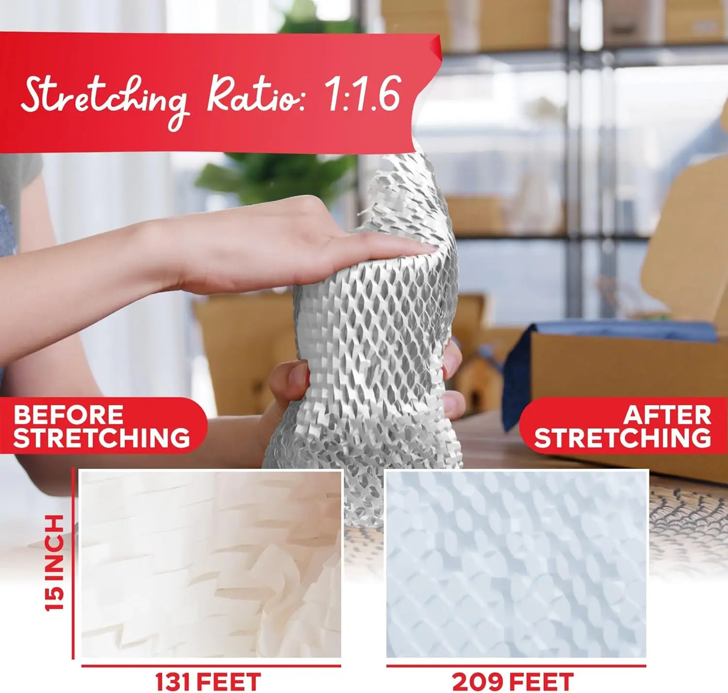 Kertas Kemasan Sarang Lebah Putih untuk Memindahkan Bungkus Sarang Lebah Gelembung 15 Inci x 131- Kaki, 30 Bahan Kemasan Stiker Rapuh