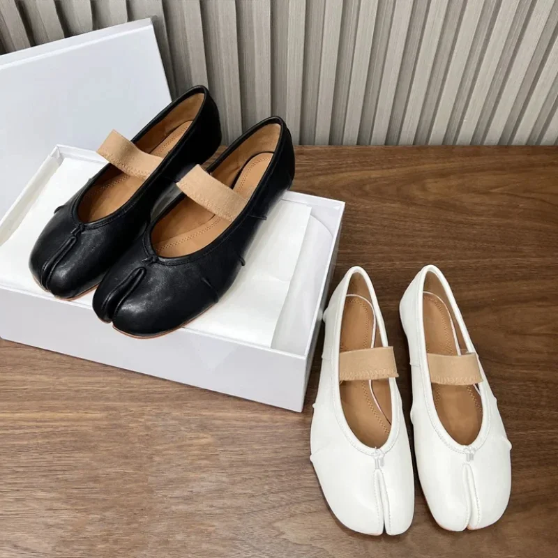 

High Quality Soft Breathable Flat Ballet Women's Shoes with Split Toes All Leather Real Leather Slippers Summer Sandal Mules