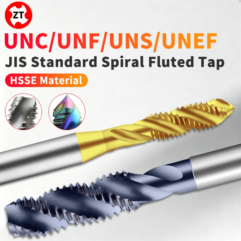 ZUANTONG HSSE-M35 American Spiral Fluted Tap White/TC50/TIN/TICN Coating Screw Thread Taps UNF/UNC/UNS/UNEF 3/8 7/16 1/2~7/8 1-8
