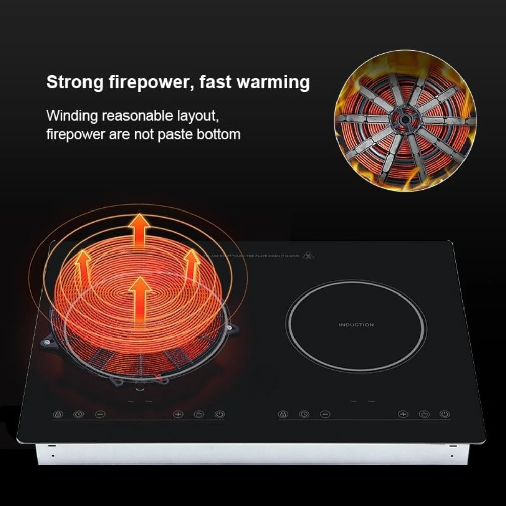 Fogão elétrico de indução para crianças, fogão embutido e portátil, bloqueio e temporizador, controle de toque LED, fogão de indução, 12 pol, 1800W