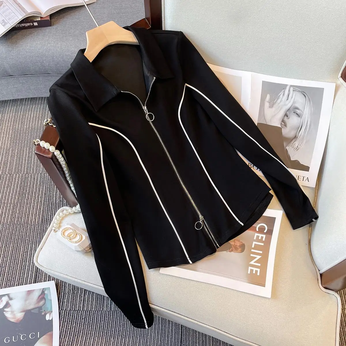 Fashion Baseball Uniform 2 Piece Set Women 2022 Spring Autumn Long Sleeve Jacket+High Waist Wide Leg Pants Casual Sports Suit