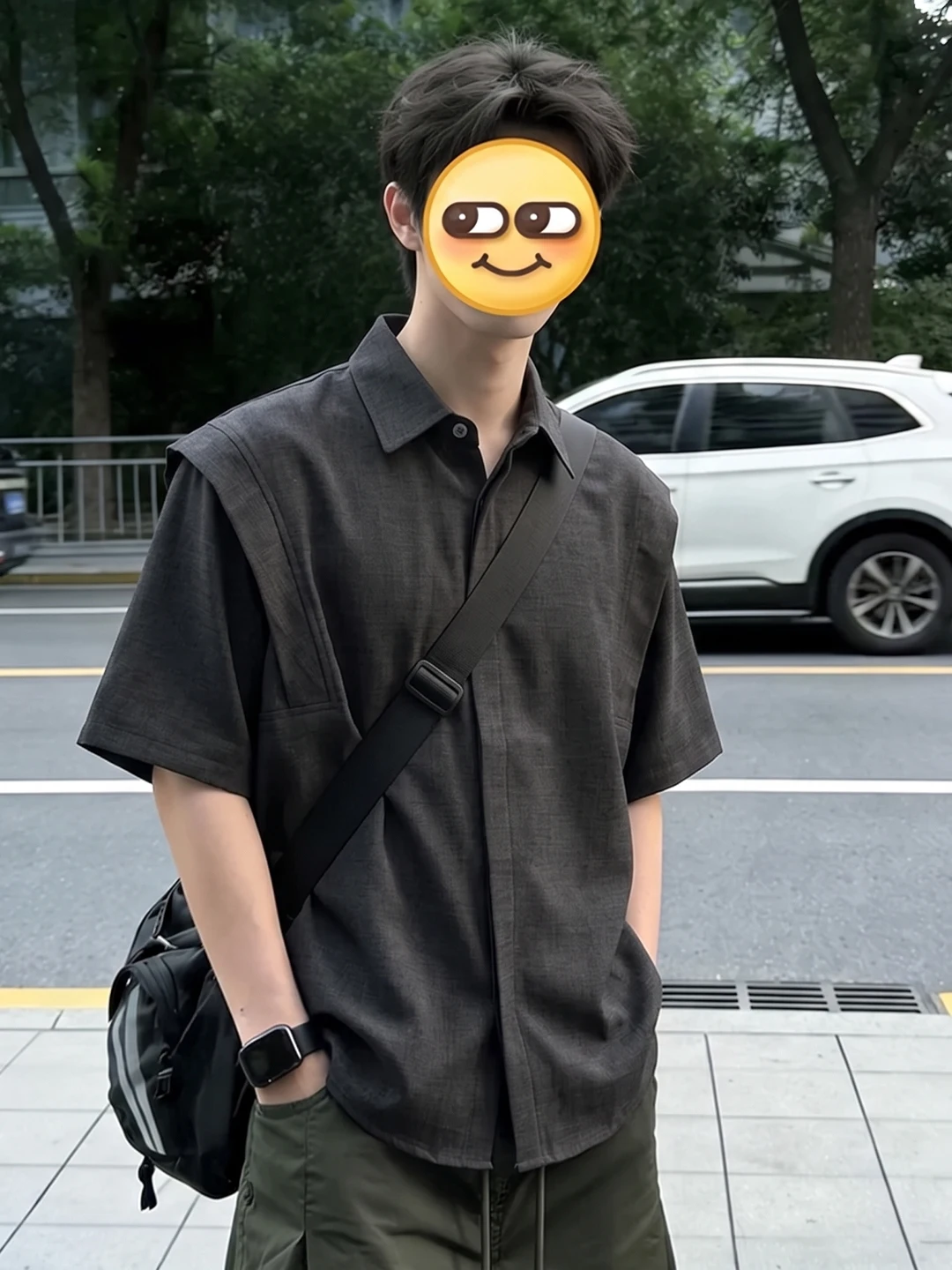 Laoqianfeng Linen Men's Summer Thin Breathable Deconstructed Shoulder Shirt Short Sleeve Shorts Set Casual Loose Fit American...