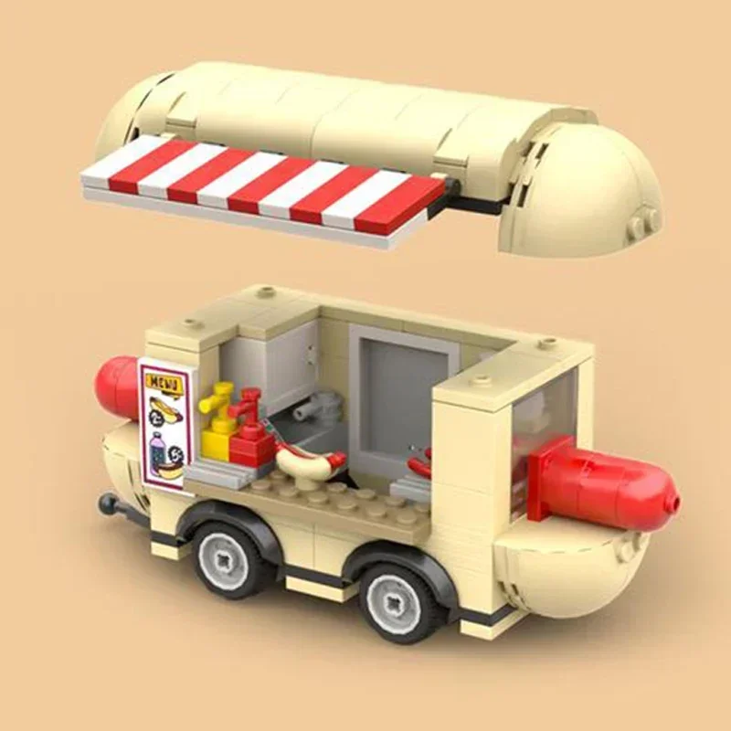 Stadsautomodel Moc Bouwstenen Hotdog Fastfood Truck Technologie Modulaire Blokken Geschenken Kerst Speelgoed DIY Sets Montage