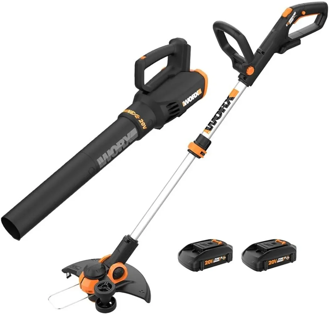 

20V String Trimmer Cordless & Edger 3.0 + Leaf Blower Cordless with Battery and Charger Turbine, Black and Orange