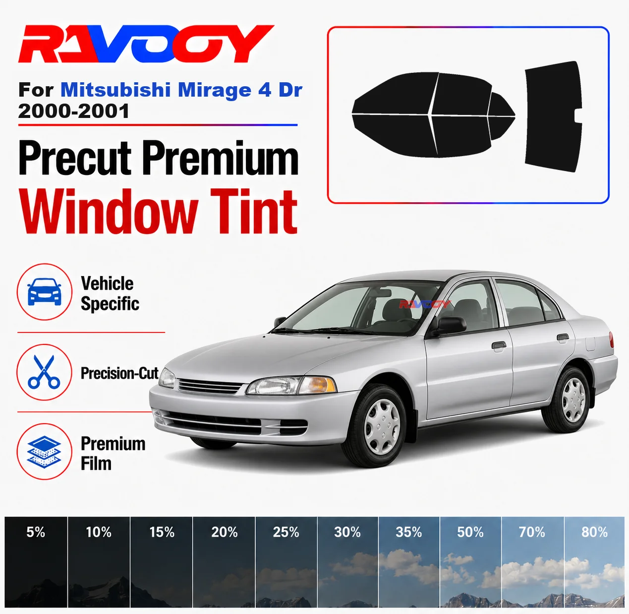 

Premium Precut Window Tint Kit Front Windows Rear Windows Rear Windshield For Mitsubishi Mirage 4 Dr 2000-2001 Nano Ceramic Film