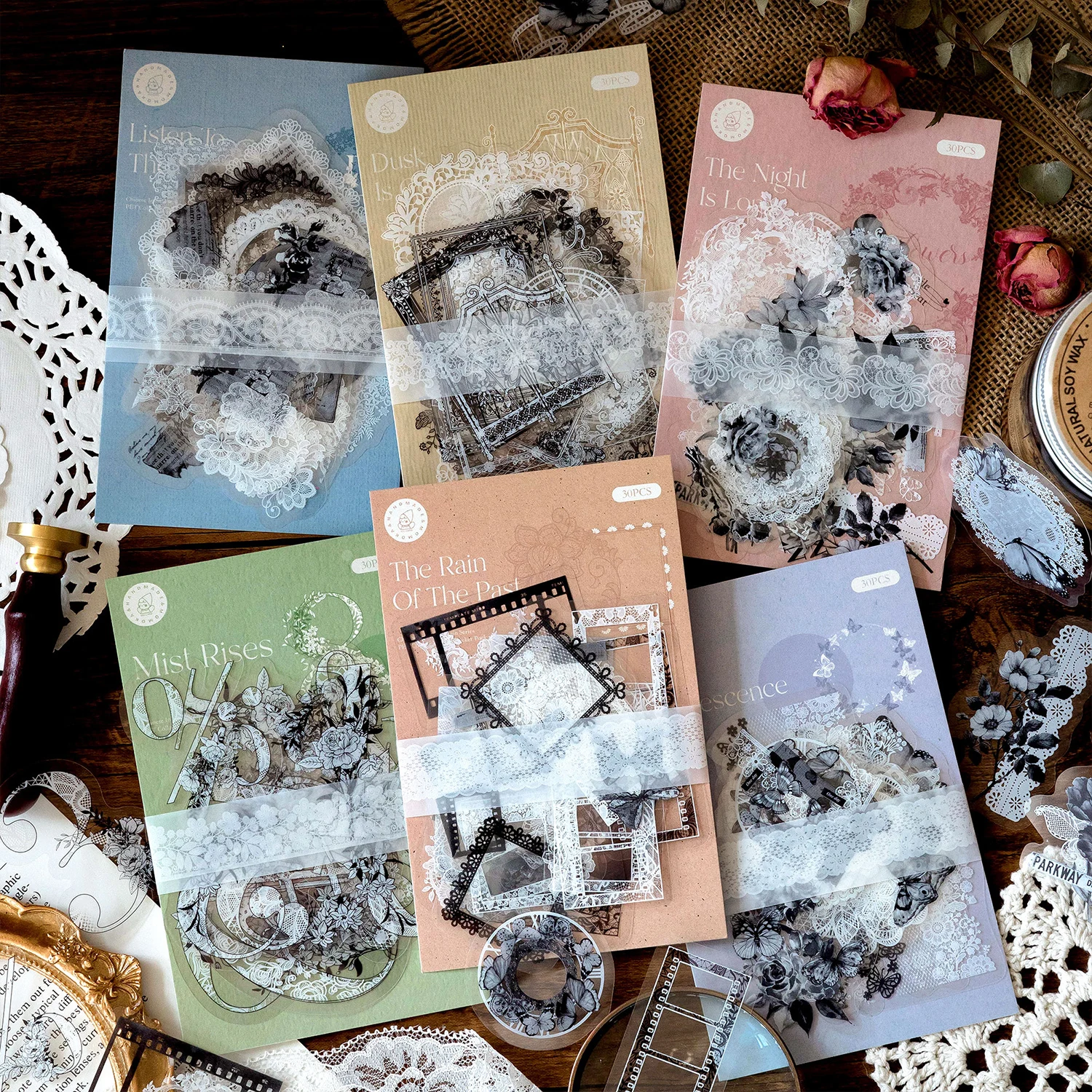6 Stile Chinesische Tuschefarben-Nebelregen-Serie PET-Aufkleber Vintage Junk Journal Scrapbooking Tagebuch Collage Sticker Dekorationszubehör