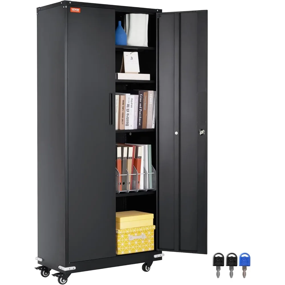 

Luck Metal Storage Cabinet with Wheels, 75 in Locking Cabinet with 4 Adjustable Shelves & 2 Magnetic Doors, 200 lbs Capacit