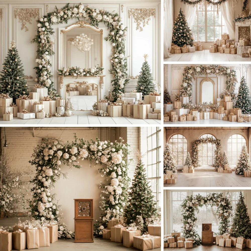 

Christmas Backdrop for Photography Xmas Tree White Wall Interior Room Baby Kids Family Portrait Photocall Background Photostudio