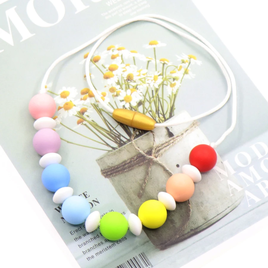 Baby Teether Necklace Food Grade Rainbow Color Silicone Beads Necklace Toddler Holder Toy Nursing Jewelry For Mommy Teething Toy