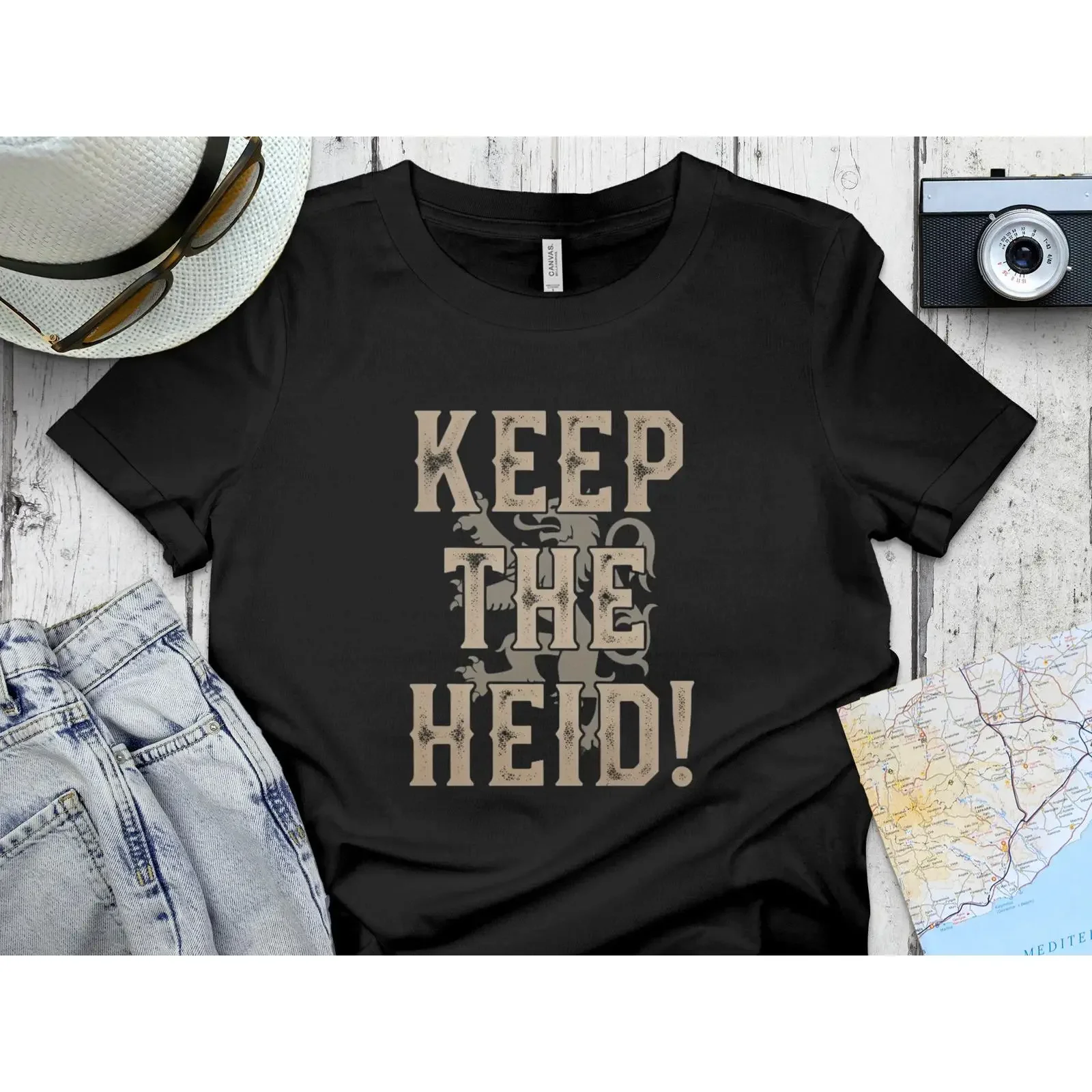Keep The Heid Funny Scottish T Shirt Lion Rampant Slogan Scotland Pride Casual Top vintage Washed Unisex Stylish Versatile