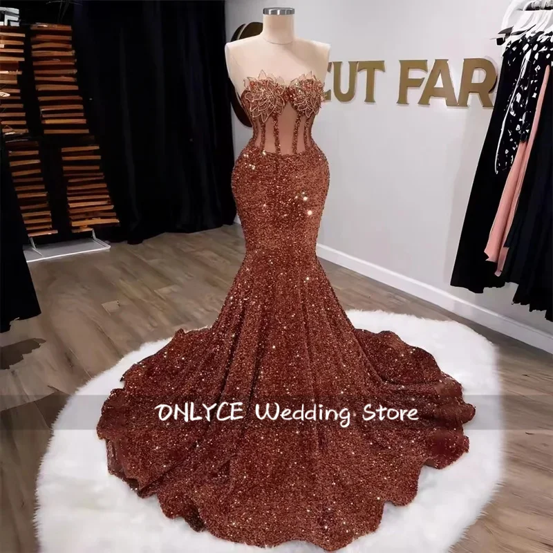 

Brown Sequins Mermaid Prom Dresses 2026 Luxury Black Girls Evening Gowns Sequin Party Dress Gala Long Customized