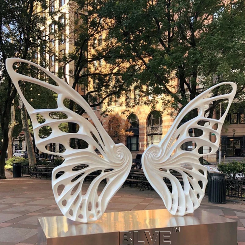 

BLVE Outdoor City Decoration Huge Modern Metal Crafts Animal Design Polished White Stainless Steel Butterfly Sculpture