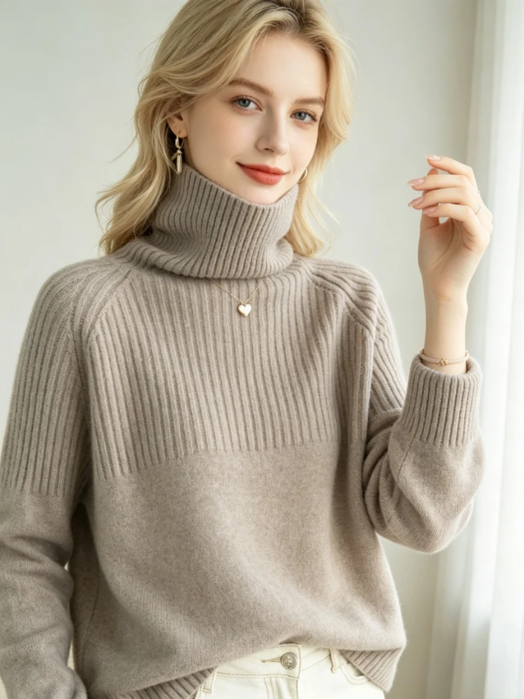 Autumn Winter Korean Enlarged Version Loose Thickened Turtleneck Sweater Women's Pullover Long Sleeve Knitted Bottoming Shirt