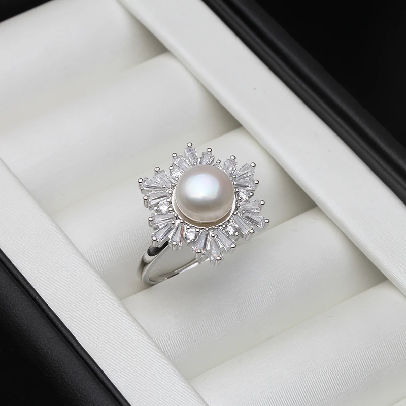 Freshwater Pearl Ring For Women,Adjustable 925 Silver Finger Ring Jewelry,Fashion Engagement Ring Drop Shipping Fine Gift