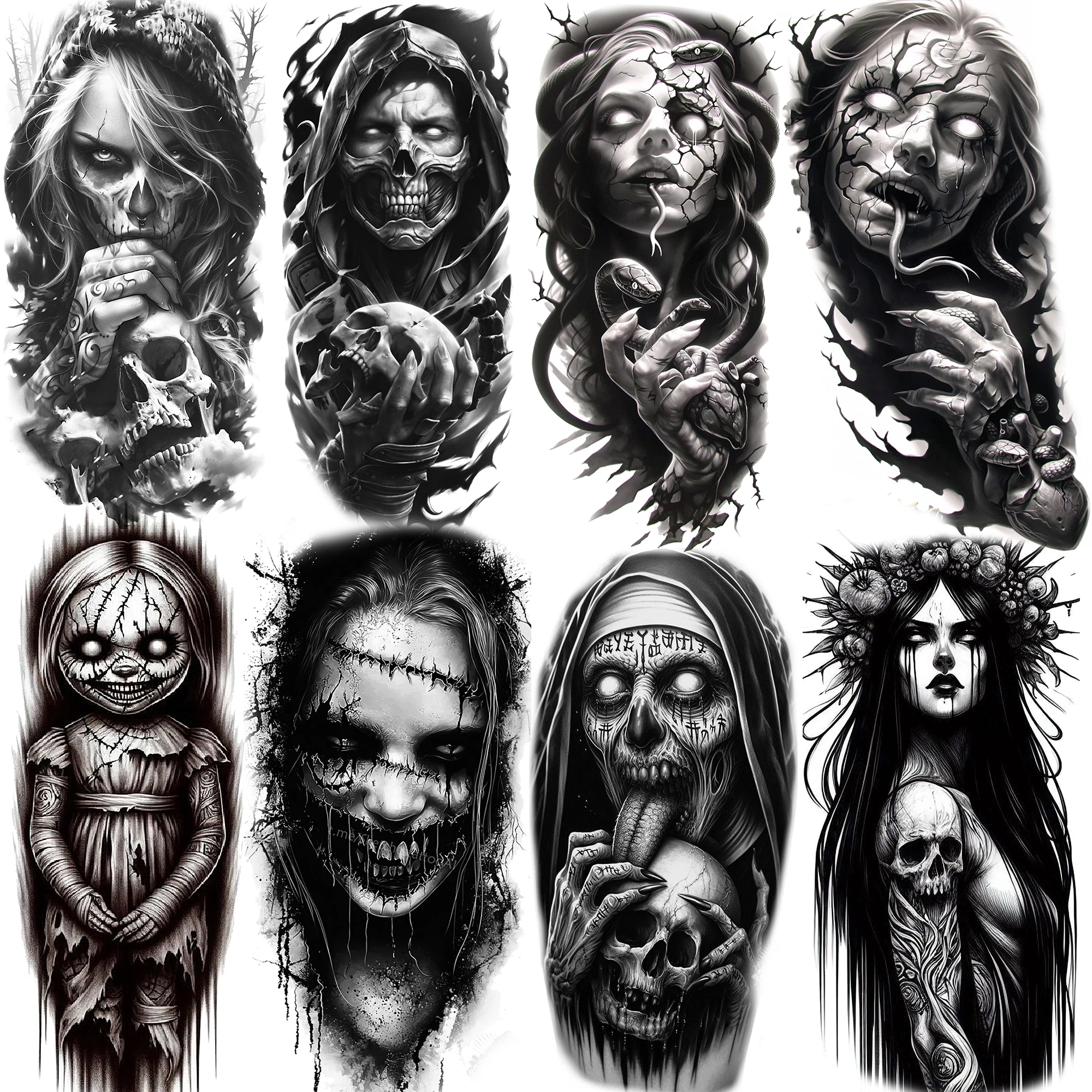 

1 Sheet Scary Zombie Vampire Temporary Tattoos Halloween Horrible Evil Demon Tatoos Waterproof Realistic Fake Tattoo Stickers