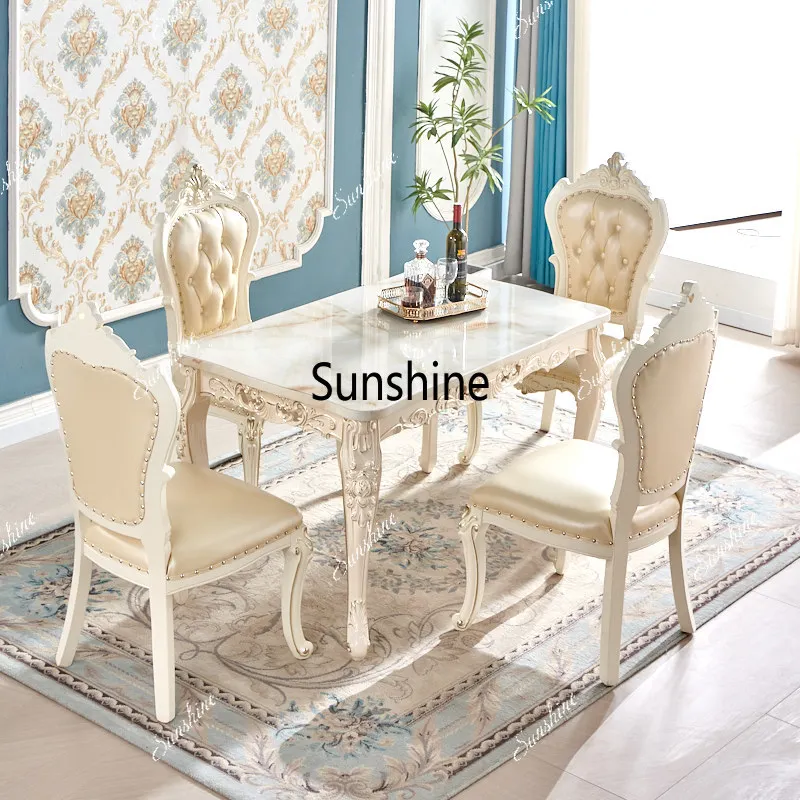 European-style dining table and chair combination solid wood, economical modern simple household small apartment