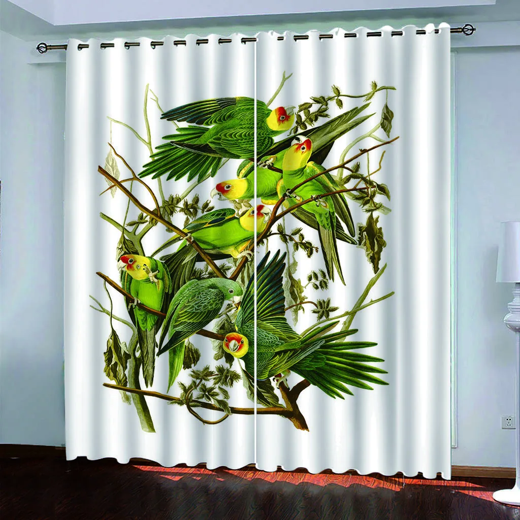 HUANZHUANG Luxury Living Room CurtainsCreative Green Plant Bird Cheap Modern Curtains For Windows Bedroom Office Kitchen Study